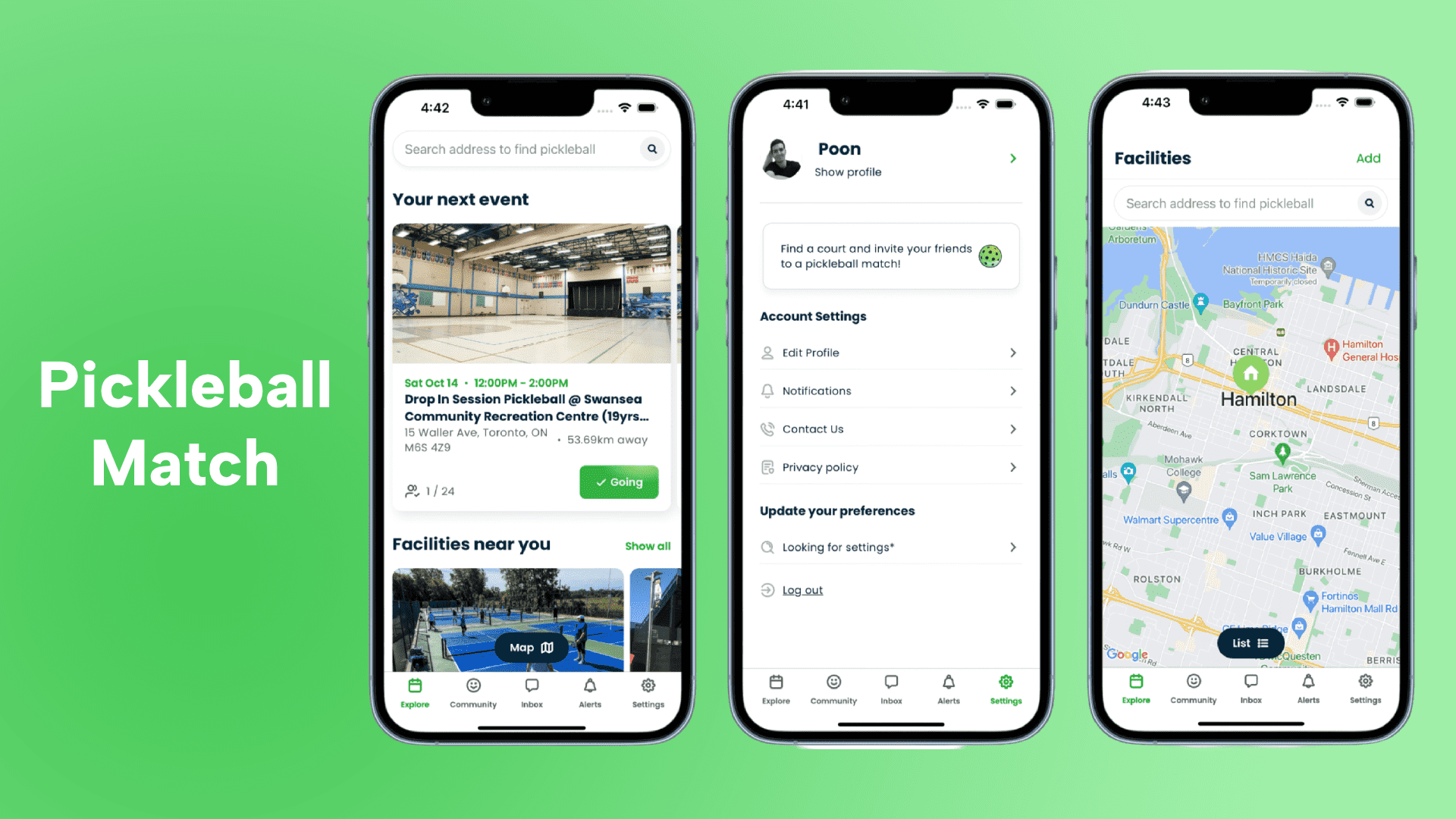 PickleBall Match screens